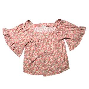 Gardencore‎ Floral Square Neck Flutter Sleeve Blouse Top Milkmaid Boho Bloomcore